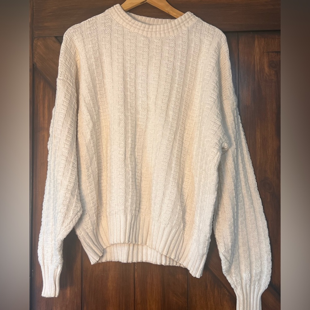 Lake‎ Harmony Cream White 100% Cotton Knit Boat Rowing Club Grandpa Sweater XL
